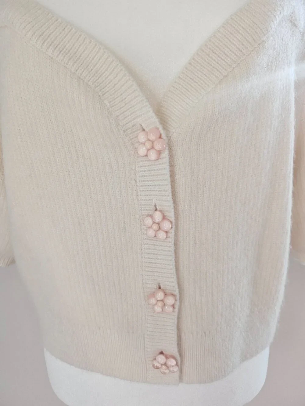 & Other Stories [NWOT] Sweetheart Neck Cardigan w/ Flower Buttons - L - Picture 5 of 16